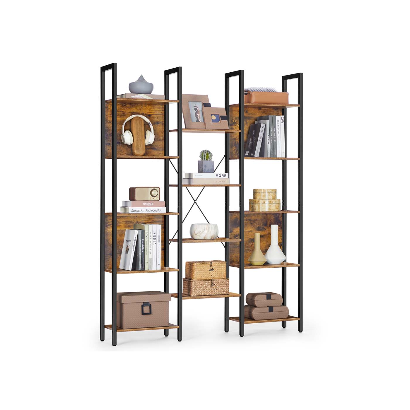 Bookcase - ASTON Bookcase 14 Shelves Rustic Brown Black - Indigo Home