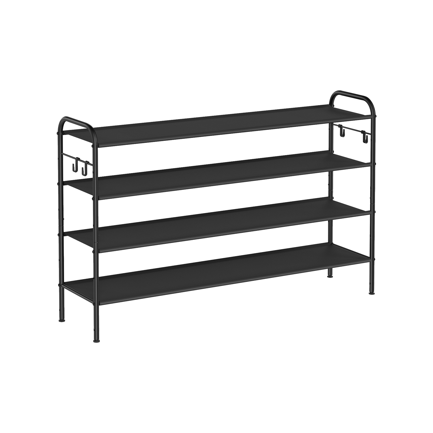 VIVNZA Shoe Rack - 4 Tier 4 Hooks Fabric Large Sized Rack - Black - Indigo Home