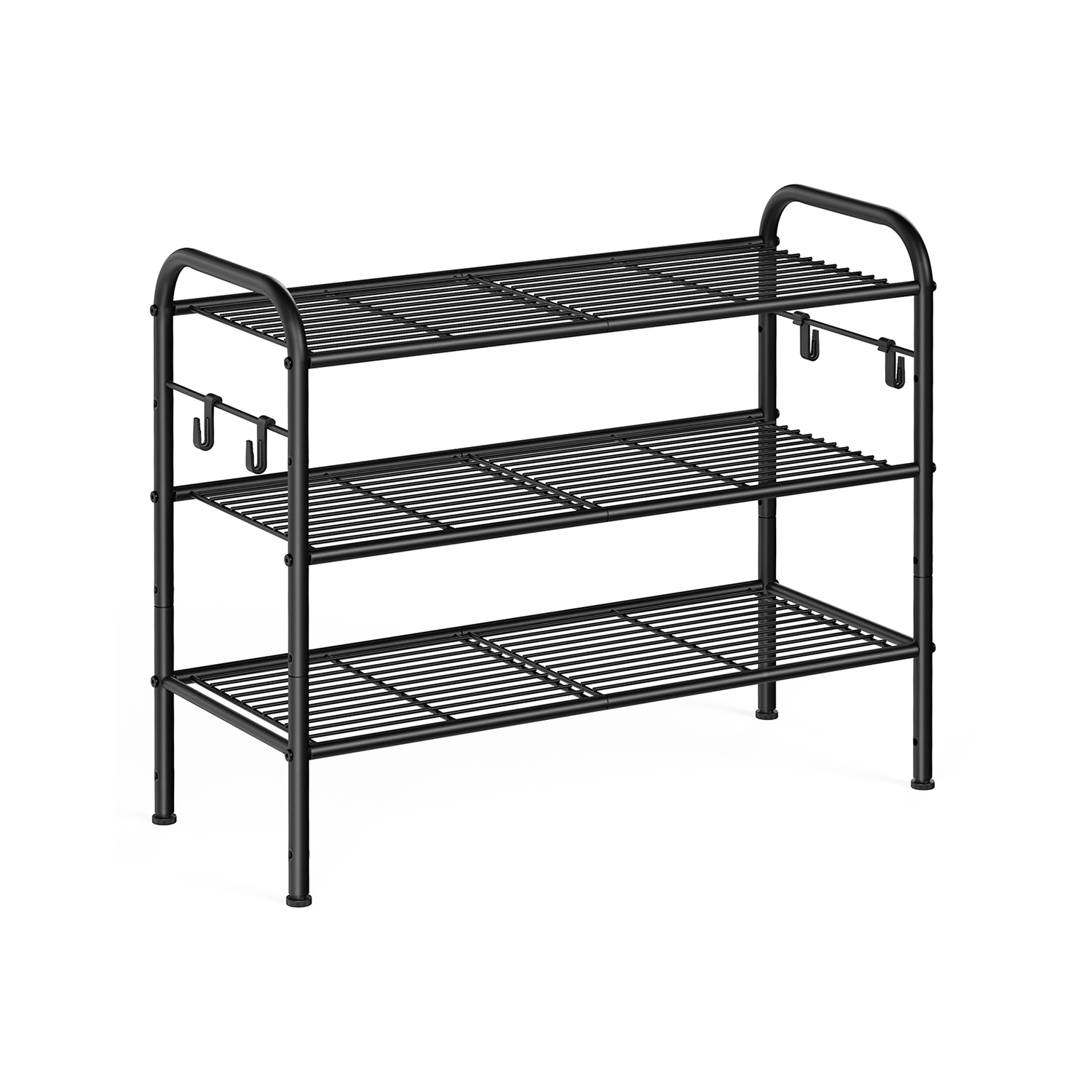 VIVNZA Shoe Rack - 3 Tier 4 Hooks Medium Sized Rack - Black - Indigo Home