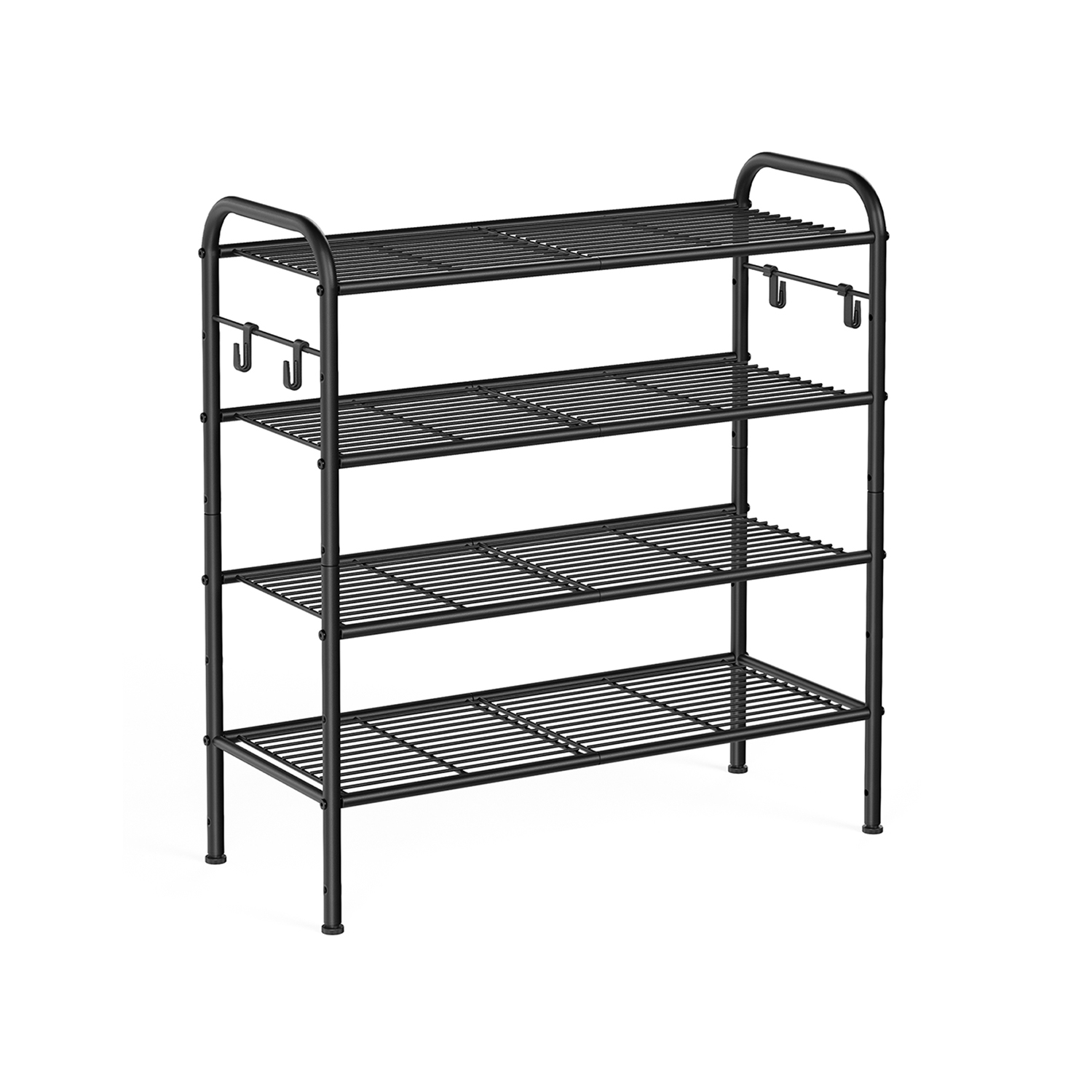 VIVNZA Shoe Rack - 4 Tier 4 Hooks Medium Sized Rack - Black - Indigo Home