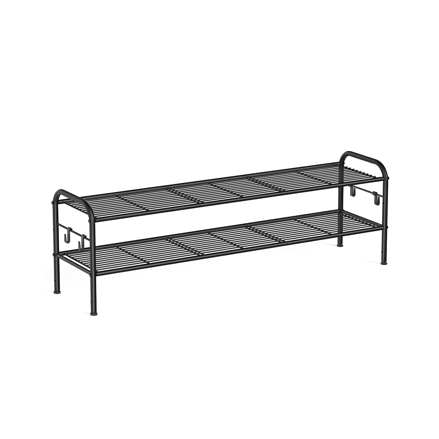 MARNOS Shoe Rack - 2 Tier 4 Hooks Adjustable Large Sized Rack - Black - Indigo Home