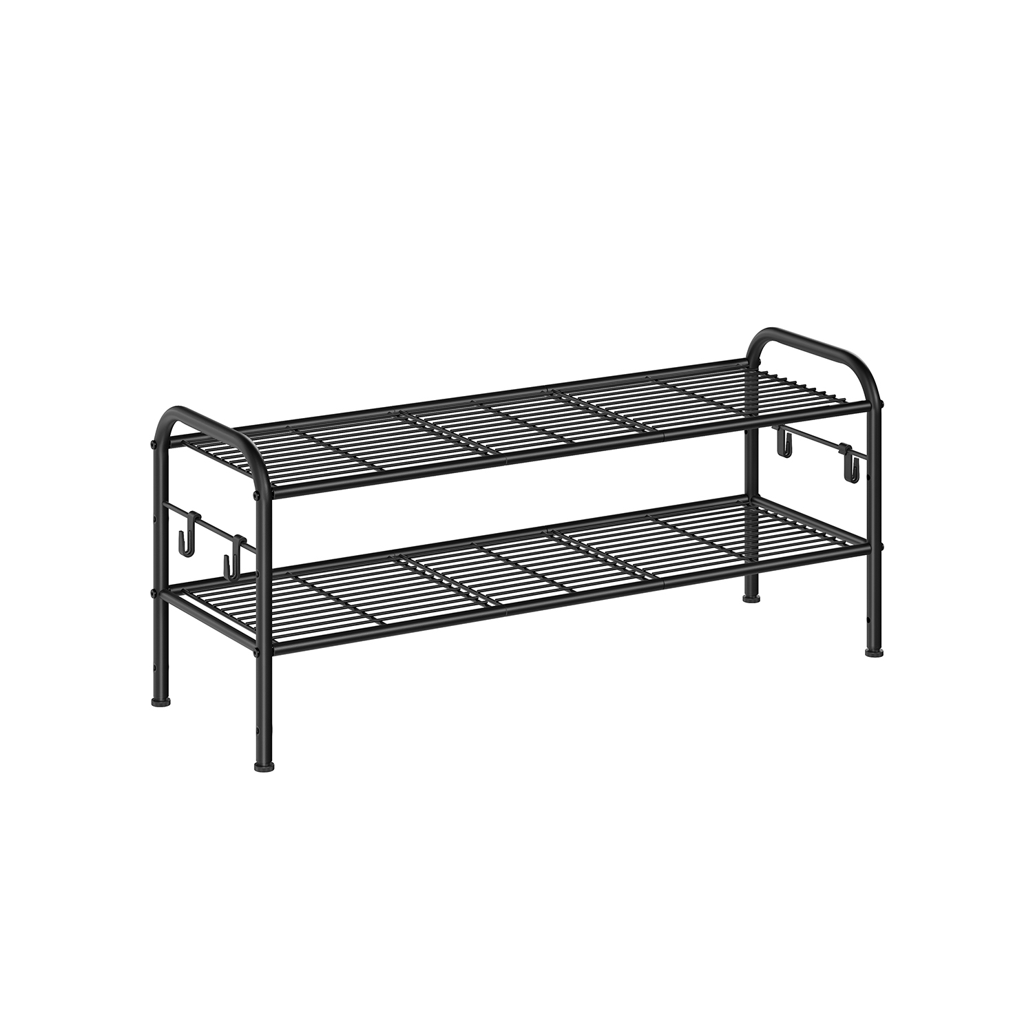 MARNOS Shoe Rack - 2 Tier 4Hooks Metal Medium Sized Rack - Black - Indigo Home