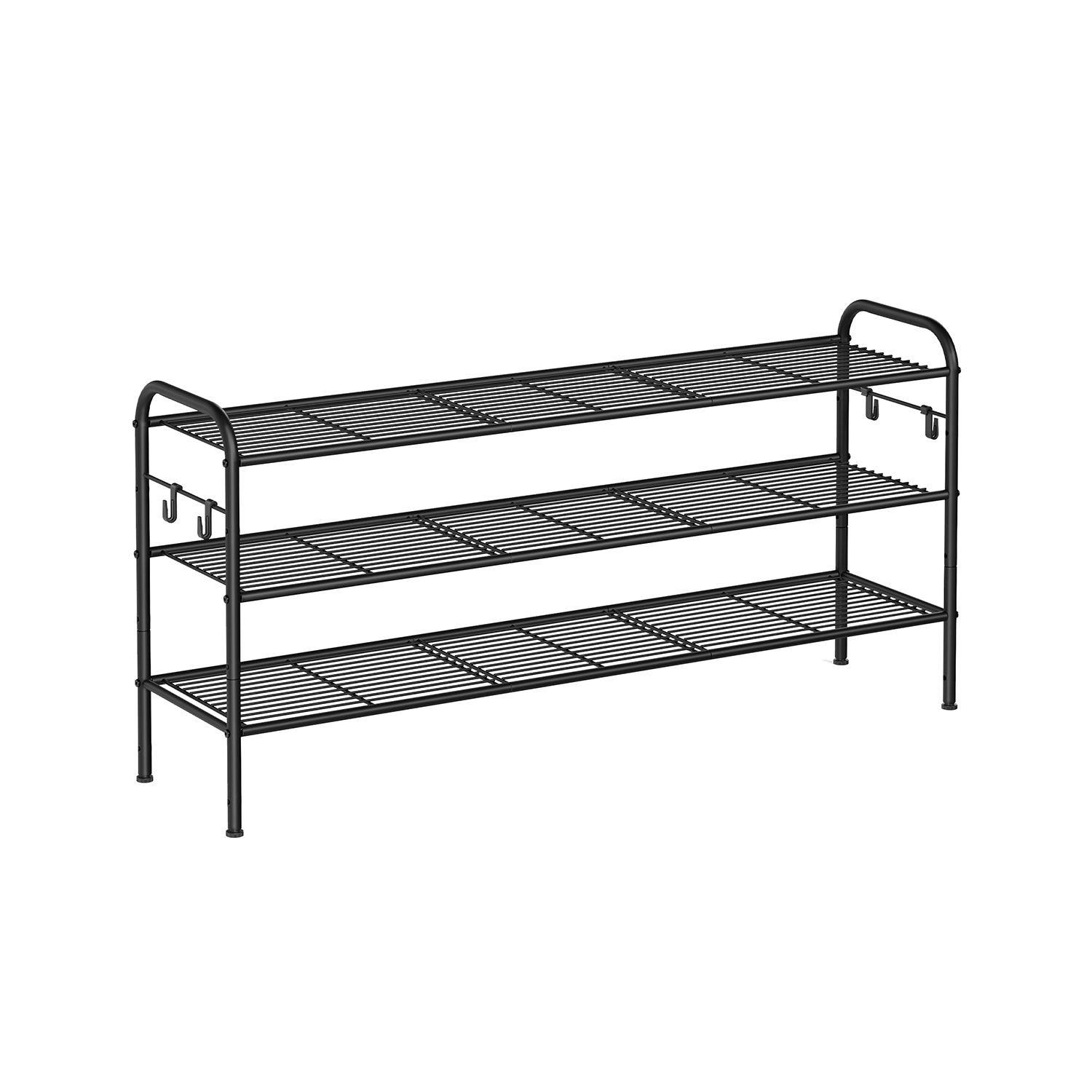MARNOS Shoe Rack - 3 Tier 4 Hooks Large Sized Rack - Black - Indigo Home