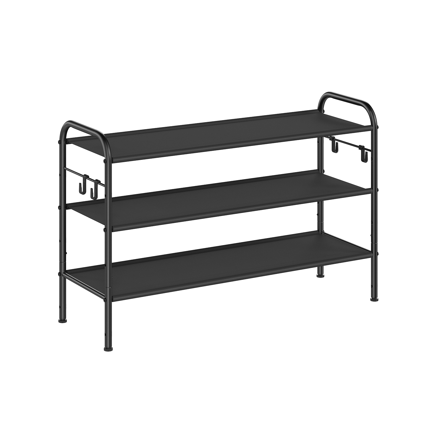 MARNOS Shoe Rack - 3 Tier 4 Hooks Fabric Fabric Medium Sized Rack - Black - Indigo Home