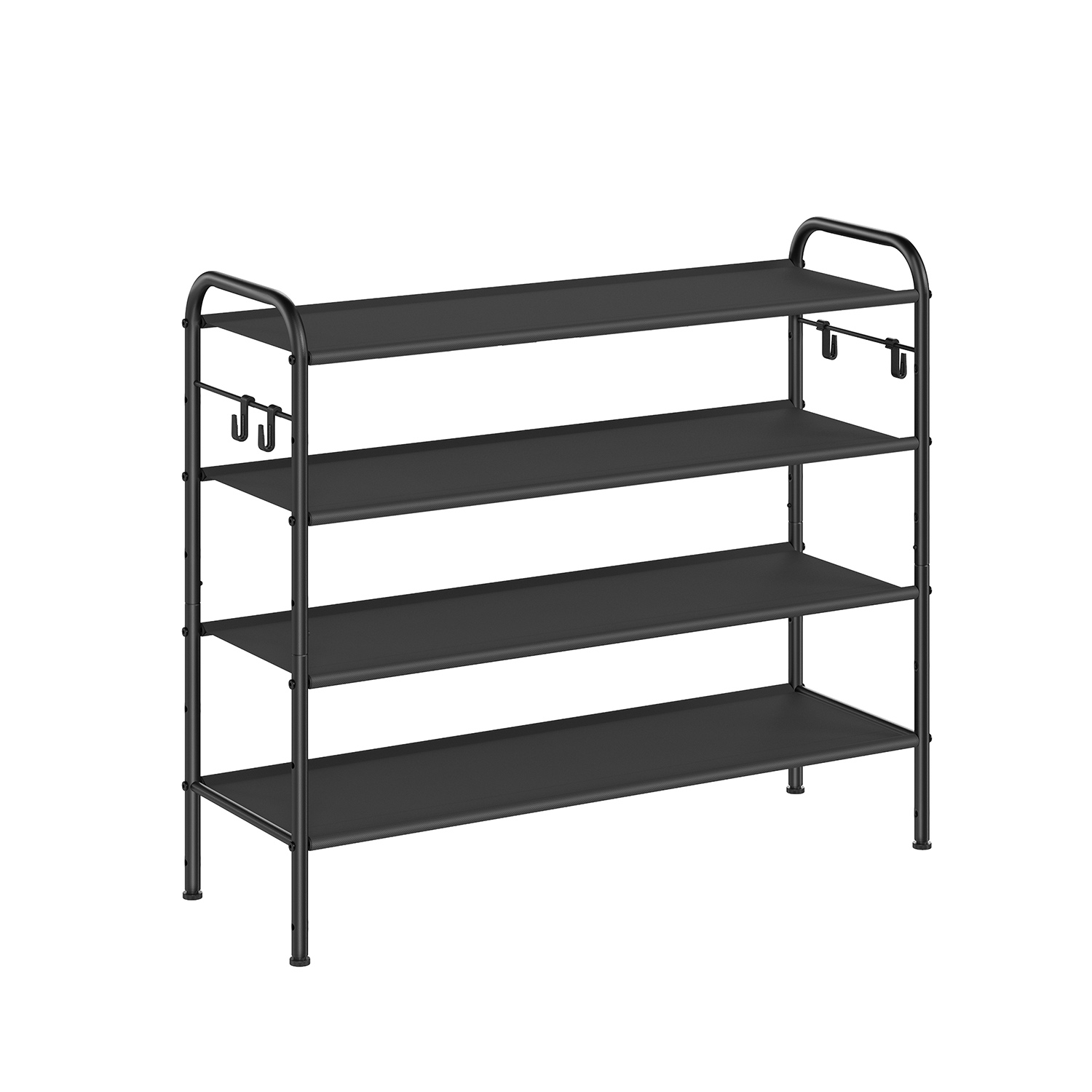 MARNOS Shoe Rack - 4 Tier 4 Hooks Fabric Medium Sized Rack - Black - Indigo Home