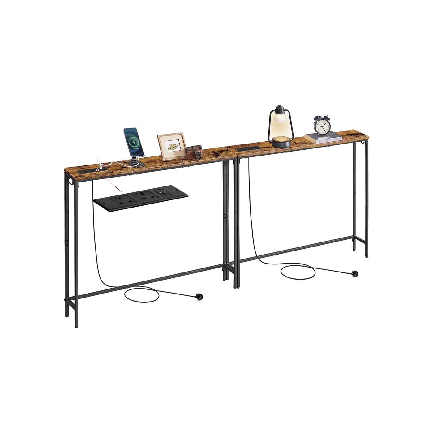 Console Tables - ASTRA Set of 2 Slim with Charging Station - Brown - Indigo Home