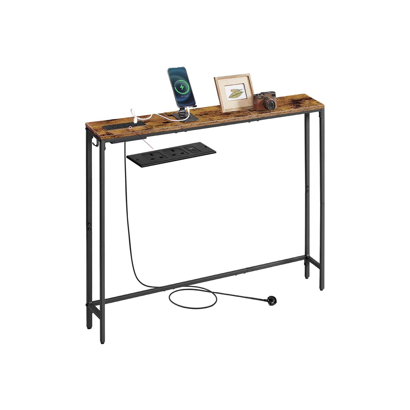 Console Table - ASTRA Slim Charging Station Console Table - Brown Black - Indigo Home