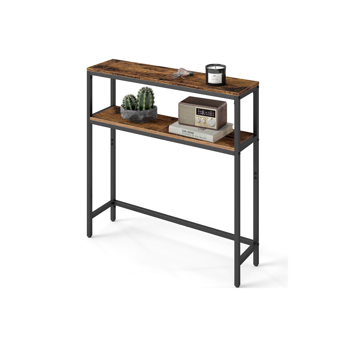 Sofa Table - ASTRO 2 Tier Slim Hallway Table - Rustic Brown and Black - Indigo Home