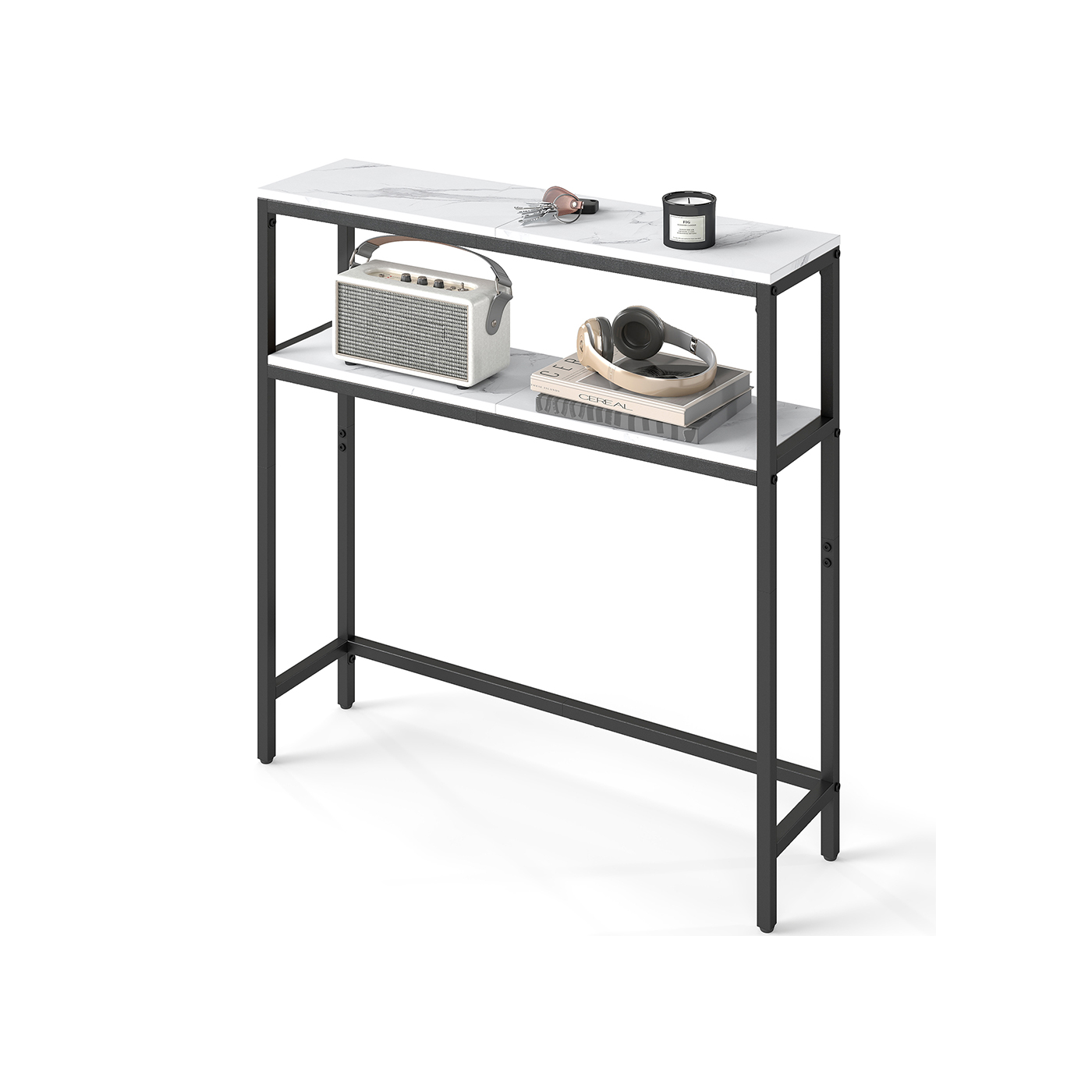 Sofa Table - ASTRO 2 Tier Slim Hallway Table - Marble White and Black - Indigo Home