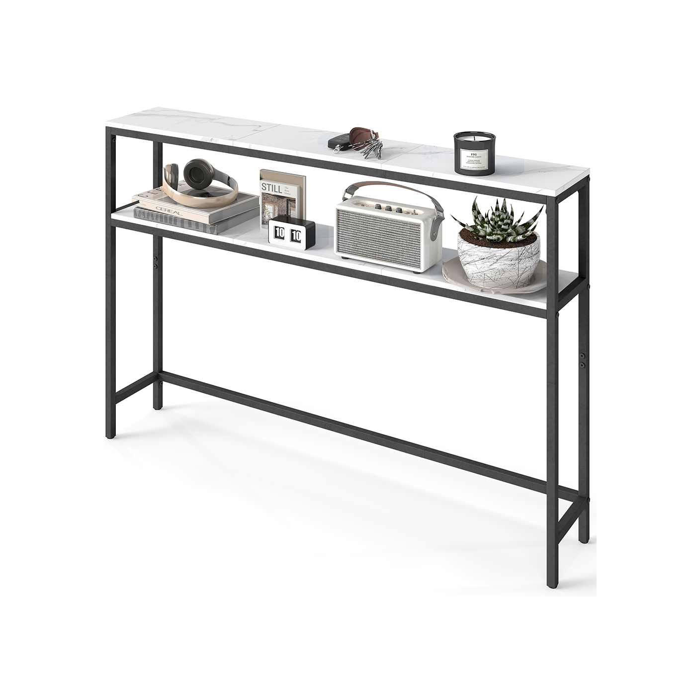 Console Table - ASTRO 2 Tier Hallway Table - Marble White and Black - Indigo Home