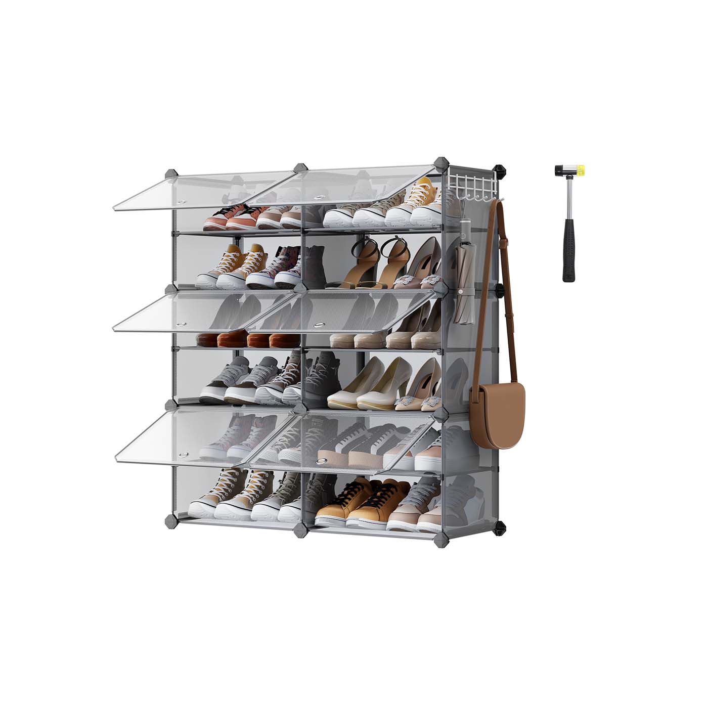 MARTTO Shoe Rack - 6 Slots Interlocking Plastic Medium Sized Rack - Slate Grey - Indigo Home