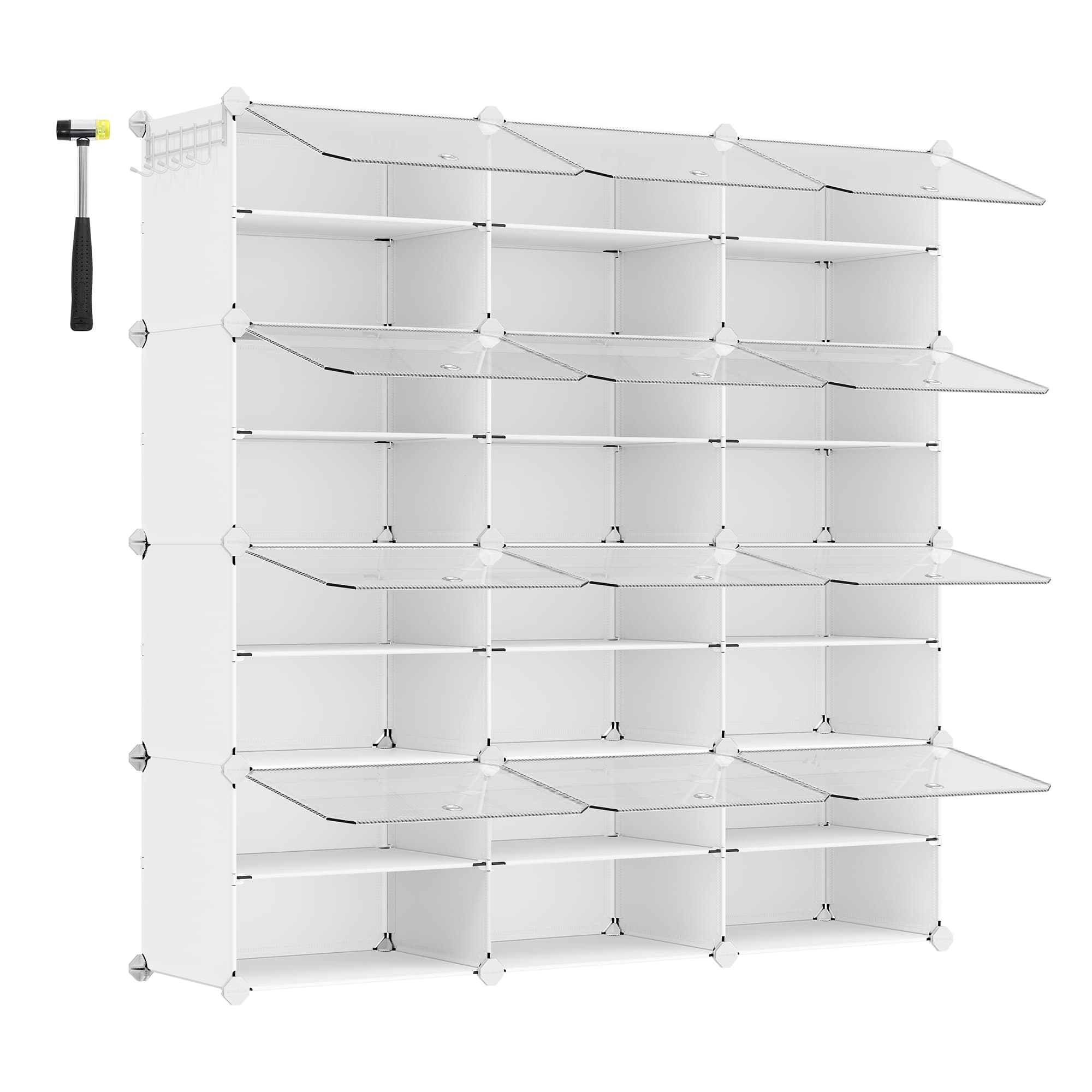 MARTTO Shoe Rack - 24 Box Shelf Interlocking Plastic Tall Large Sized Rack - Cloud White - Indigo Home