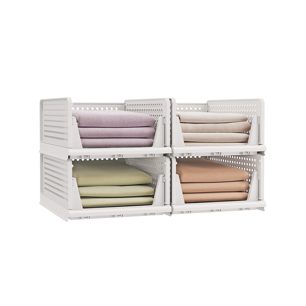 THORNFELL Stackable Wardrobe Closet Organisers Set of 4 - White - Indigo Home