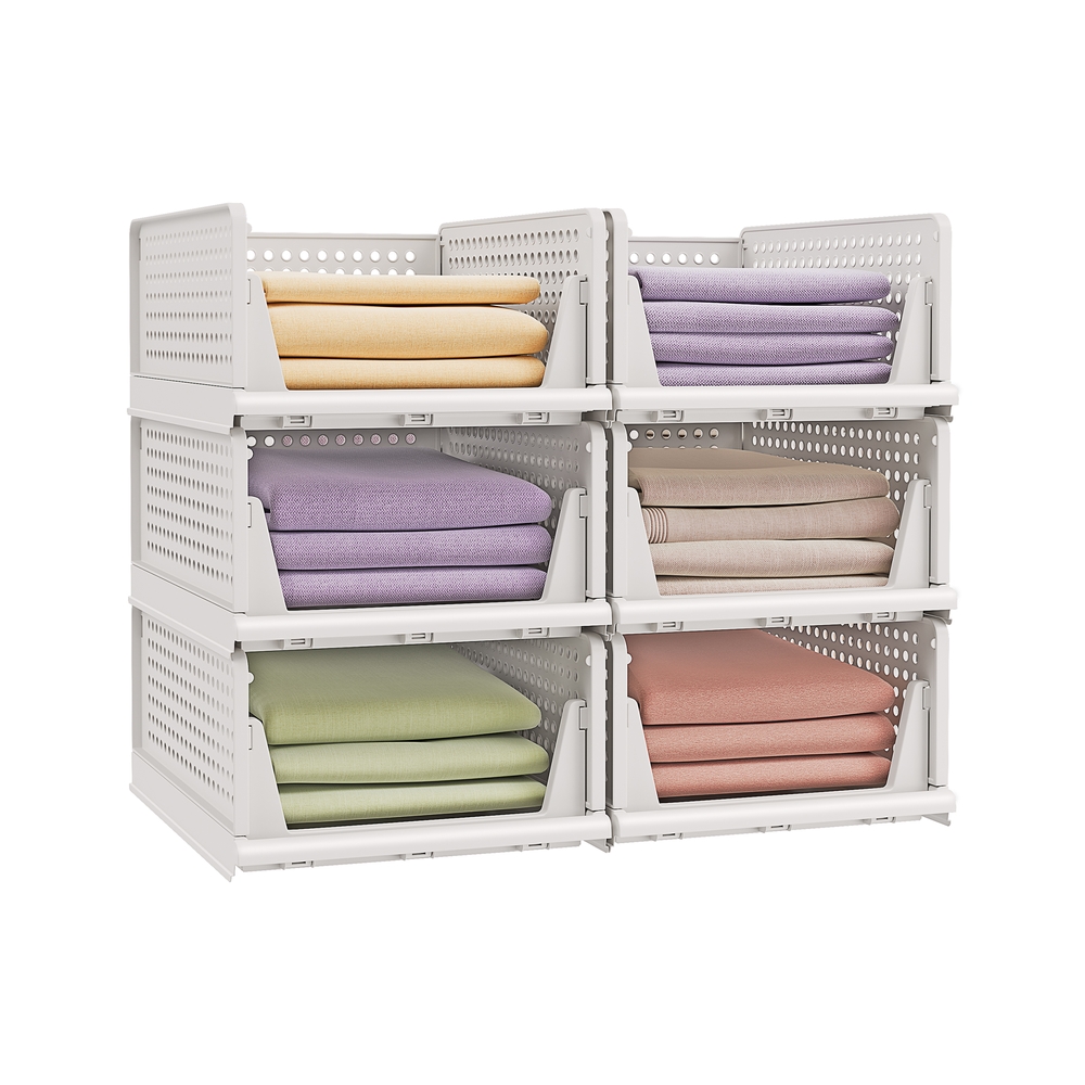 THORNFELL Stackable Wardrobe Closet Organisers Set of 6 - White - Indigo Home
