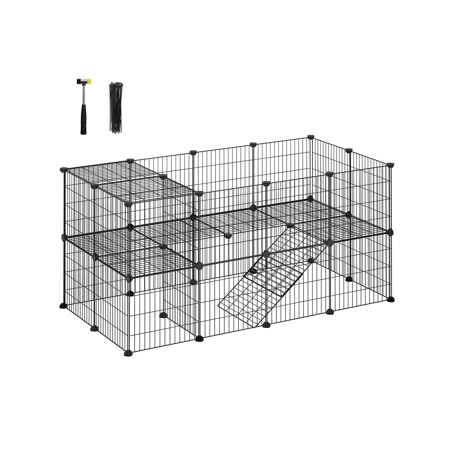 Pet Playpen - SOLNOS 2-Floor Metal Small Animal Enclosure - Black - Indigo Home
