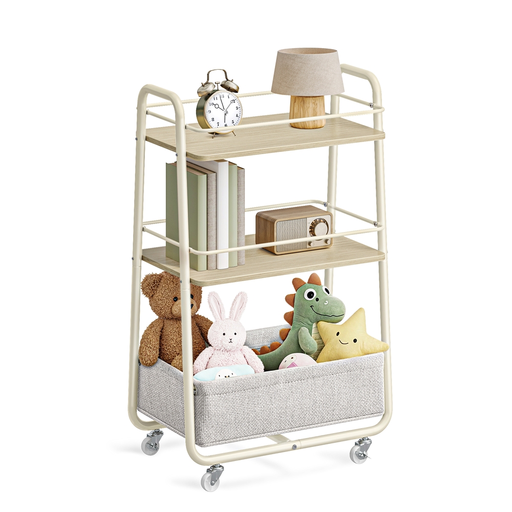 MIRANU LILEA Storage Trolley with Basket - Natural Beige and Cream White - Indigo Home