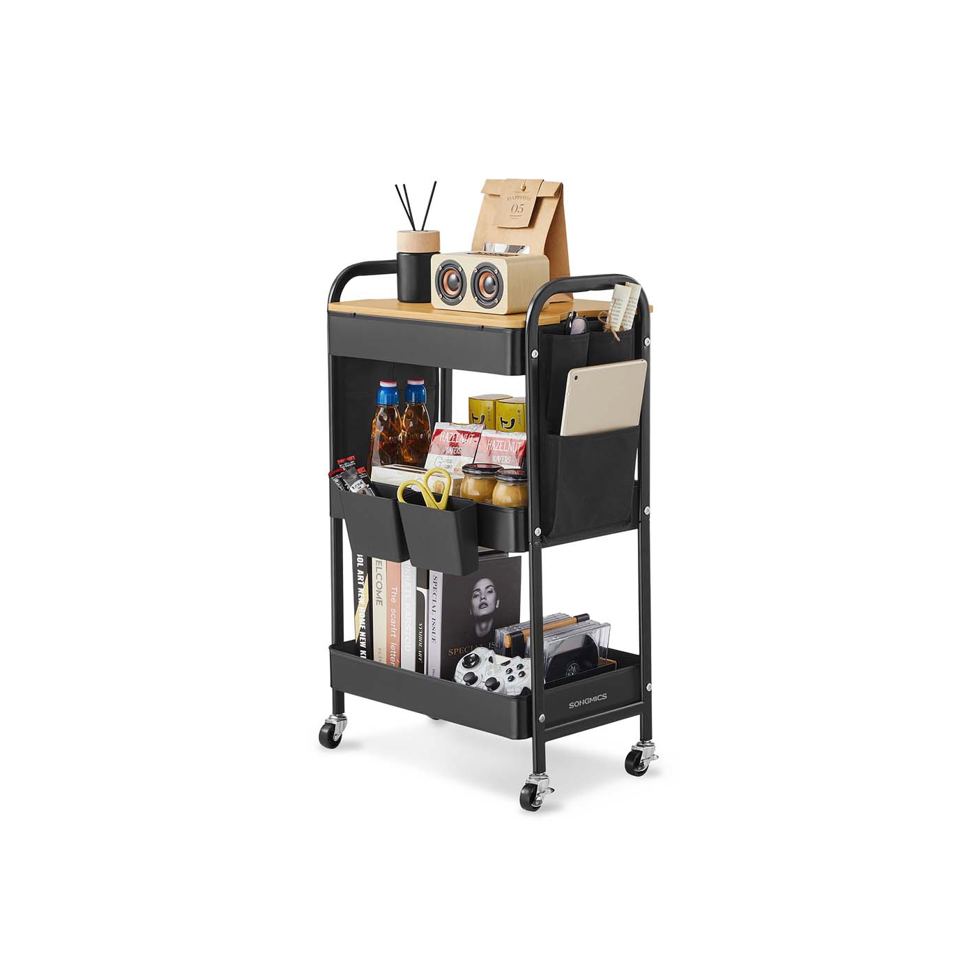 Storage Trolley - ORARAH 3 Tier with Table Top - Black - Indigo Home