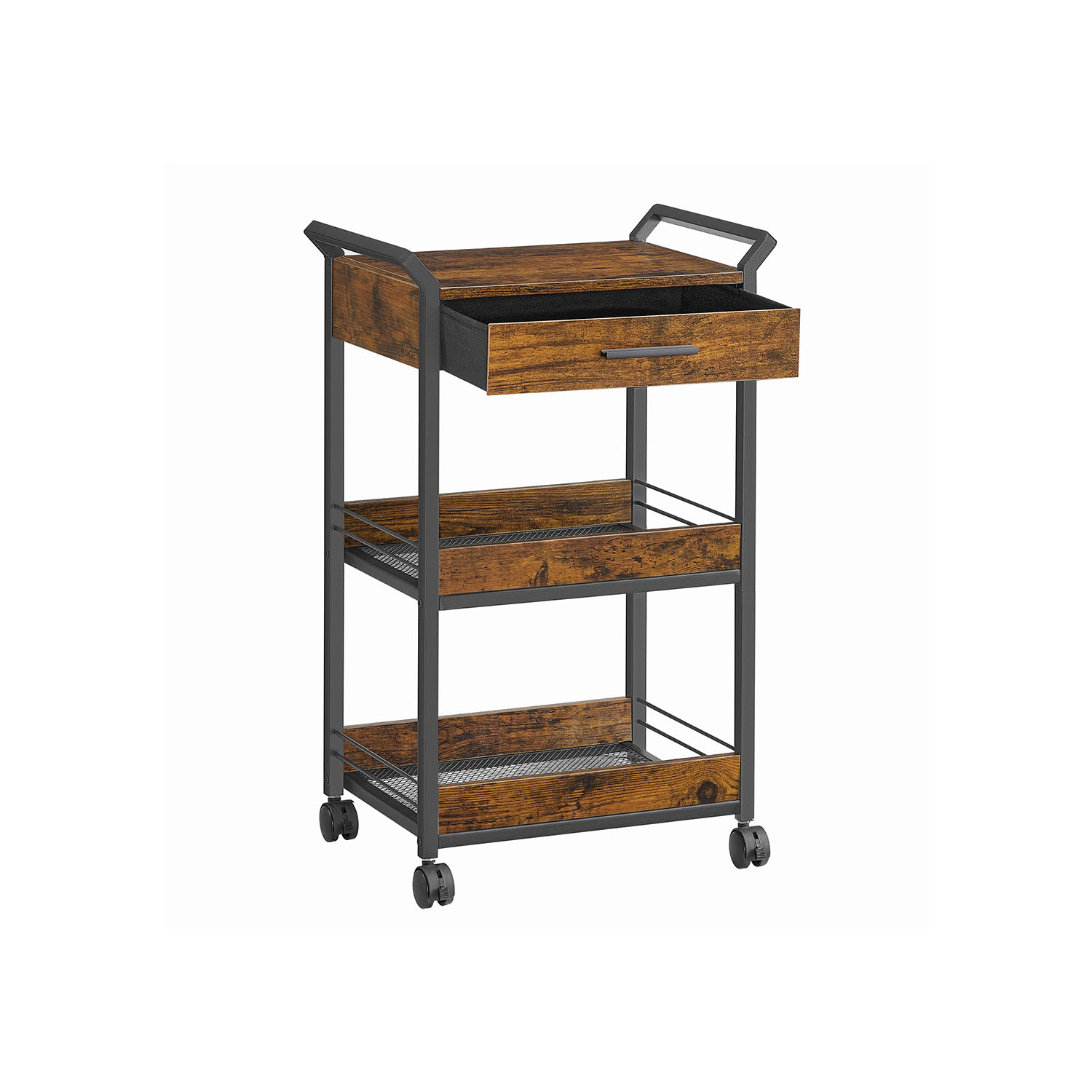 Storage Trolley - ORARAH Rolling 3 Tier Rustic Brown Black - Indigo Home