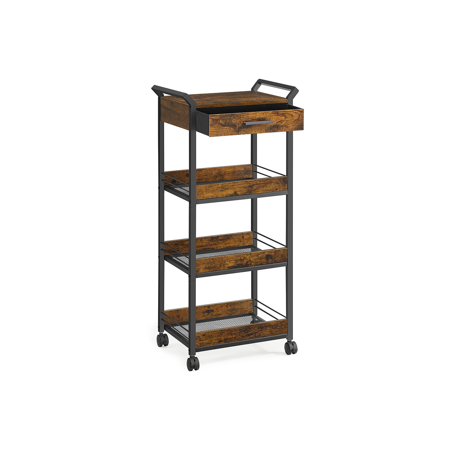 Storage Trolley - ORARAH Rolling 4 Tier Rustic Brown - Indigo Home