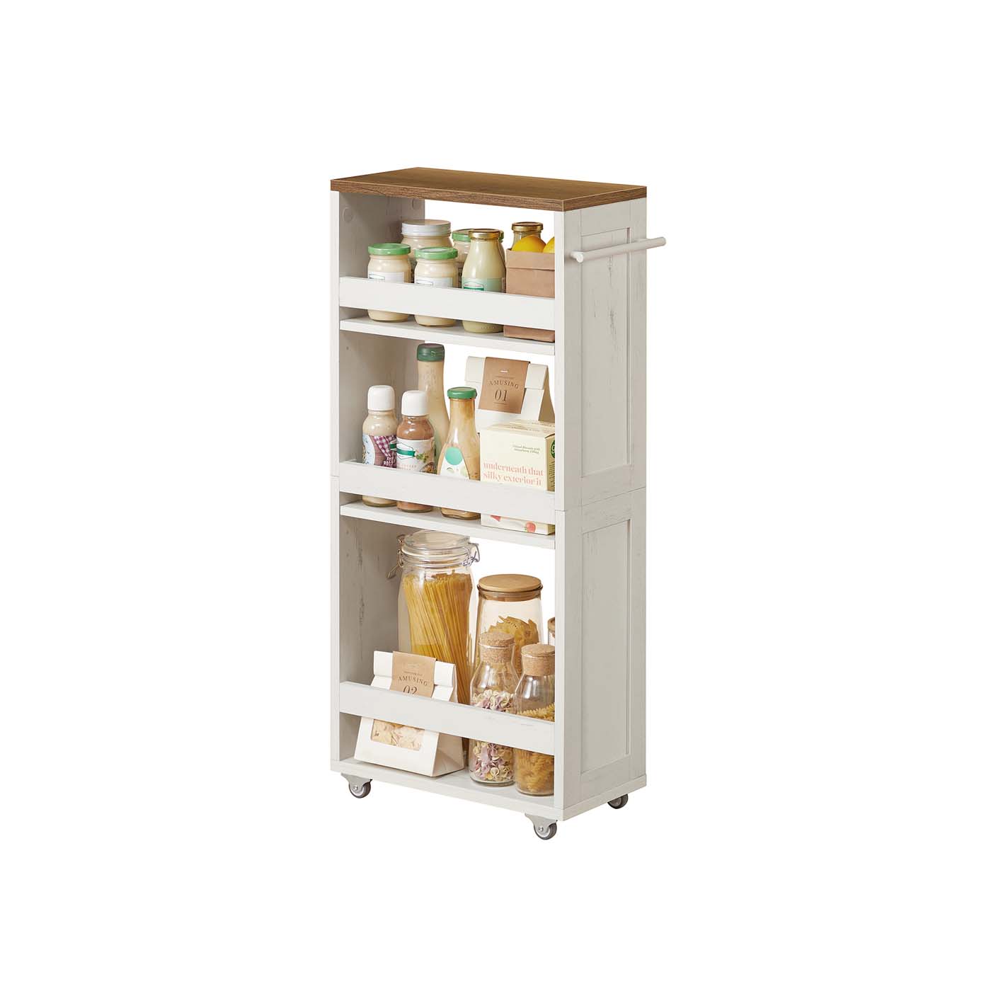 Kitchen Trolley - ORARAH Slim 4 Tier Rolling Storage Cart with Wheels - Rustic White - Indigo Home