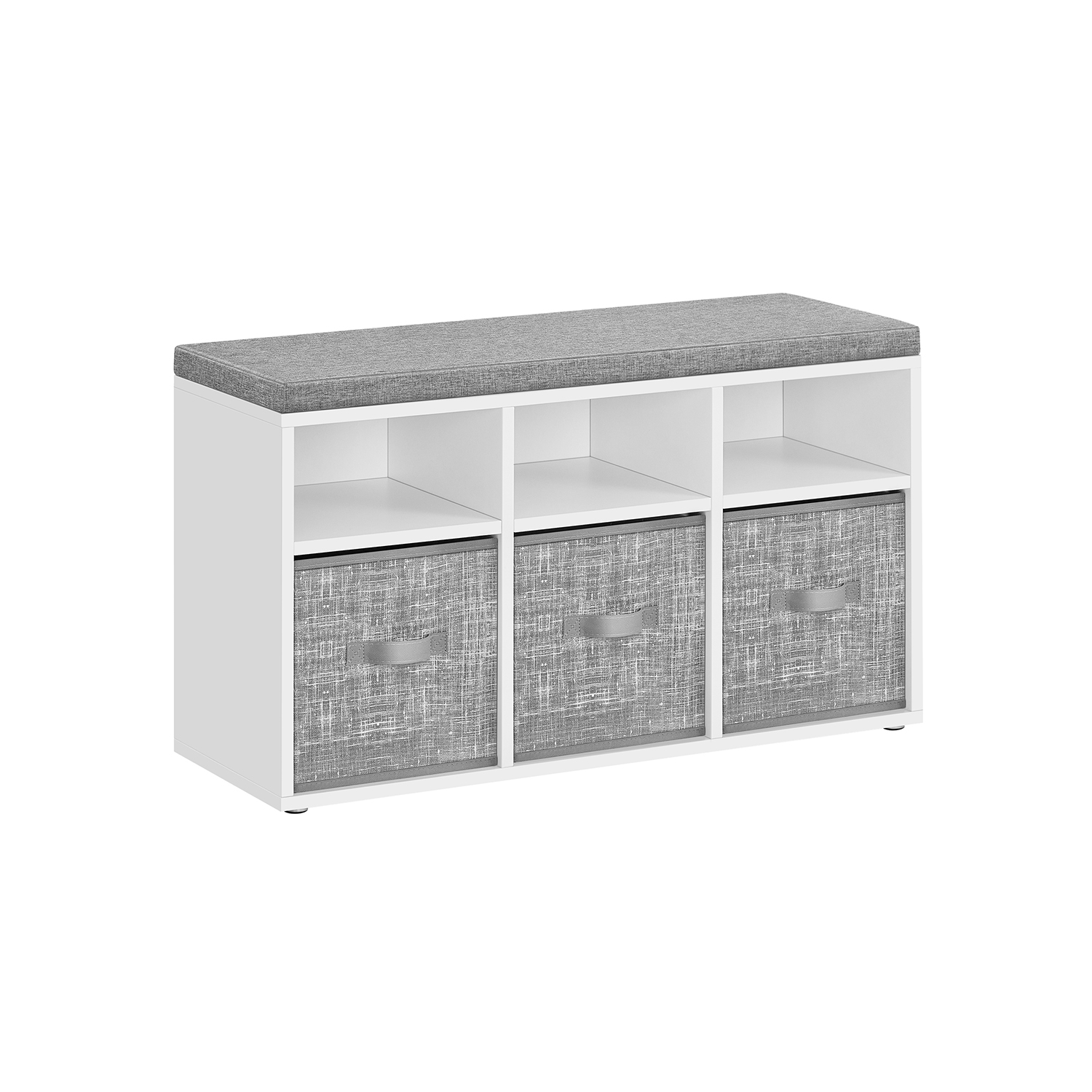 TARDA Shoe Bench - 6 Compartment 3 Box Cushion Seat Medium Sized Bench - Cloud White - Indigo Home