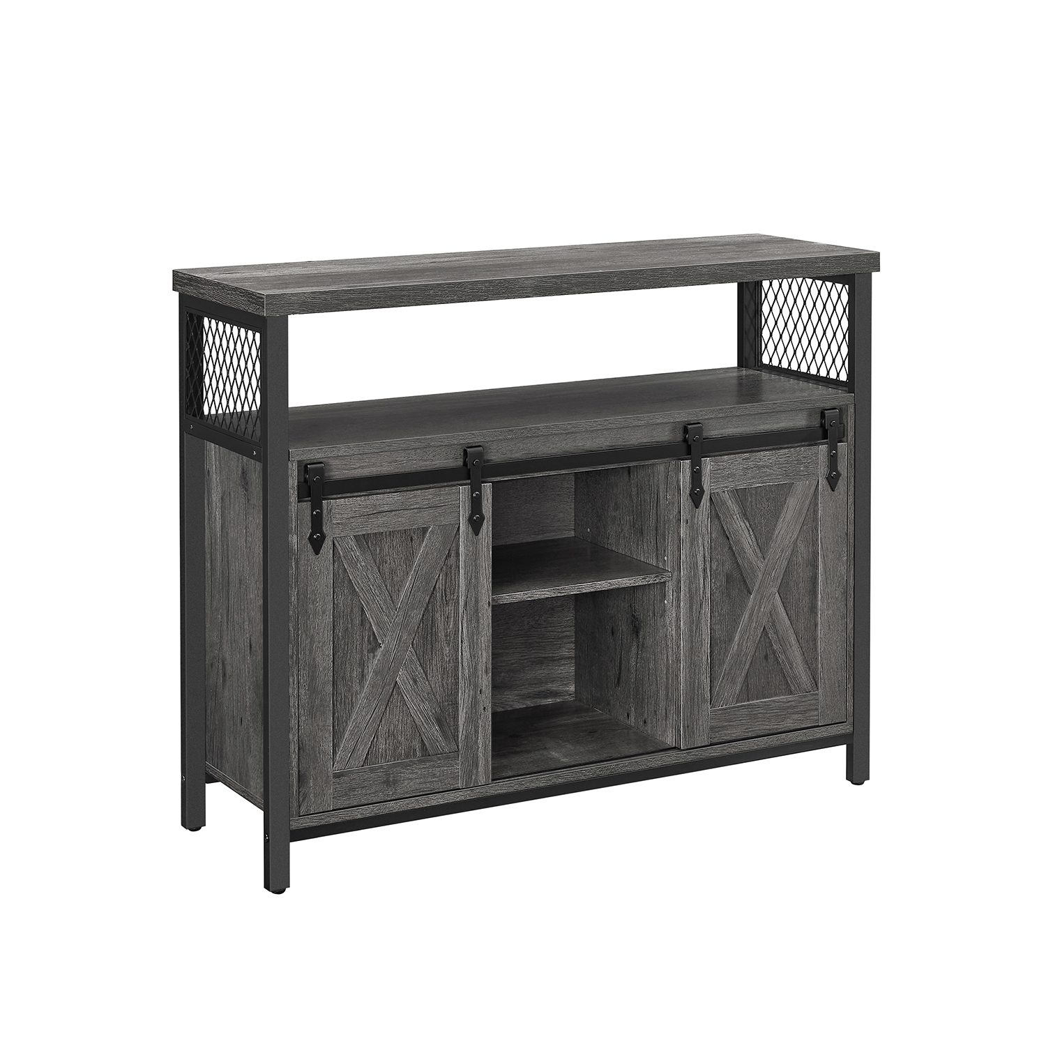 Sideboard - VIVZA Sliding Barn Doors Adjustable Shelves - Stone Grey and Black - Indigo Home