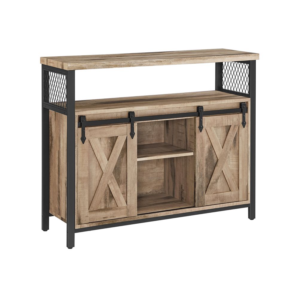 Sideboard - VIVZA Barn Door Sideboard with 2 Sliding Doors - Natural Black - Indigo Home