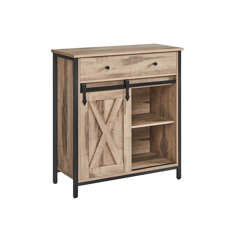 Kitchen Storage Cabinet - MODRO Freestanding Kitchen Cupboard with Sliding Barn Door - Toasted Oak - Indigo Home