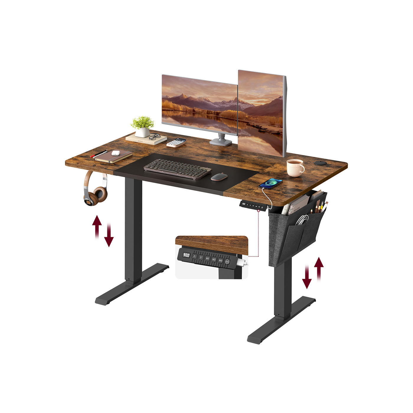 Standing Desk - MODNZA Electric Height Adjustable with Storage Pocket Rustic Brown - Rustic Brown - Indigo Home