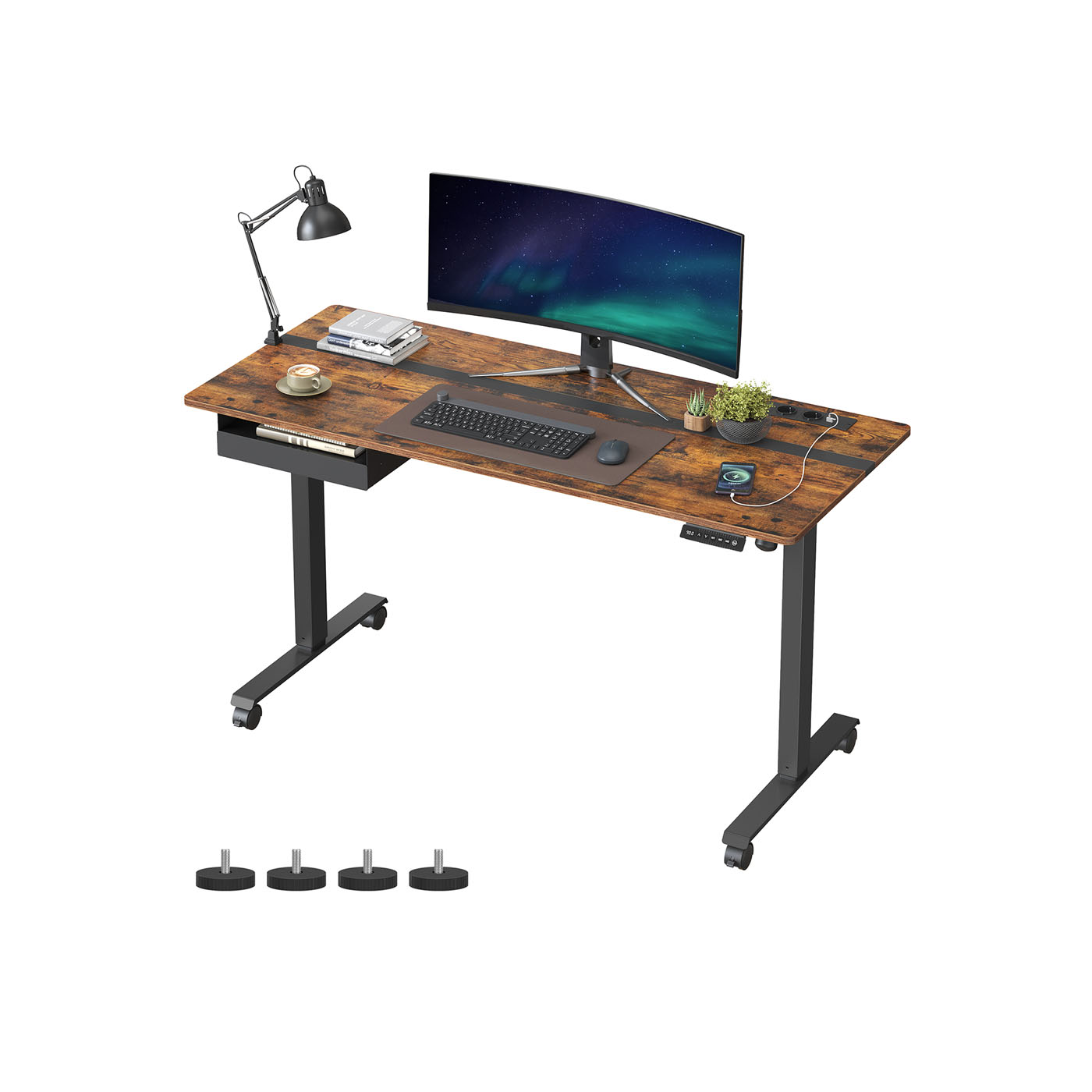 Computer Desk - ASTNOS Height Adjustable Electric Desk 60 x 140 cm Rustic Brown - Indigo Home