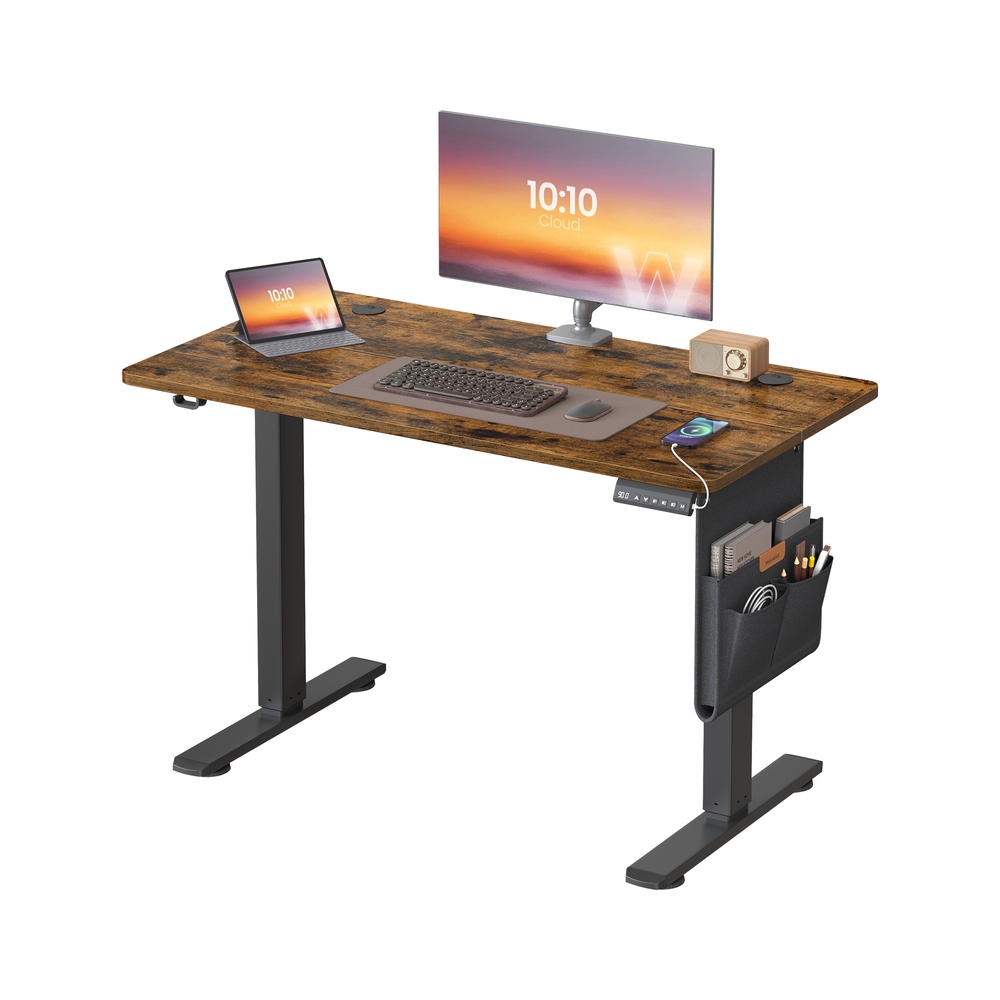CELSEA Office Desk with Height Adjustable - Medium Oak and Black - Indigo Home