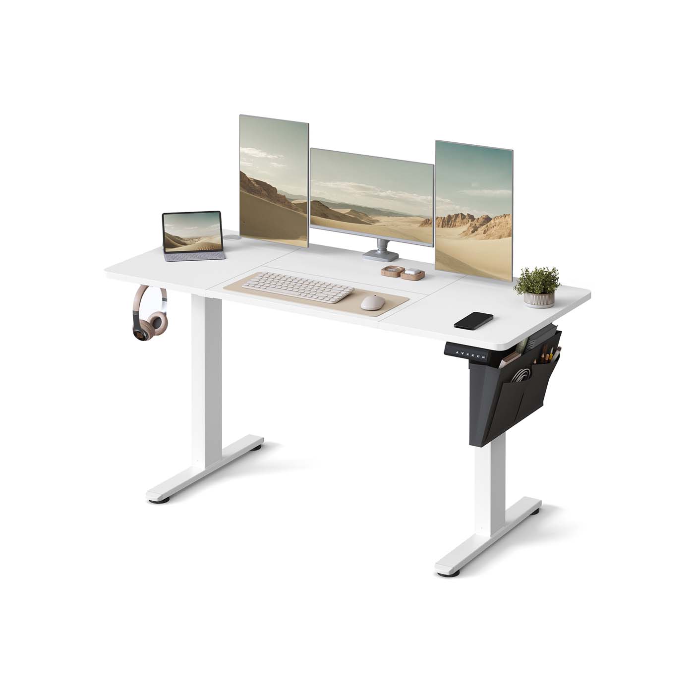 Computer Table - ASTNOS Height Adjustable 60 x 140 cm Ergonomic Computer Table - White - Indigo Home