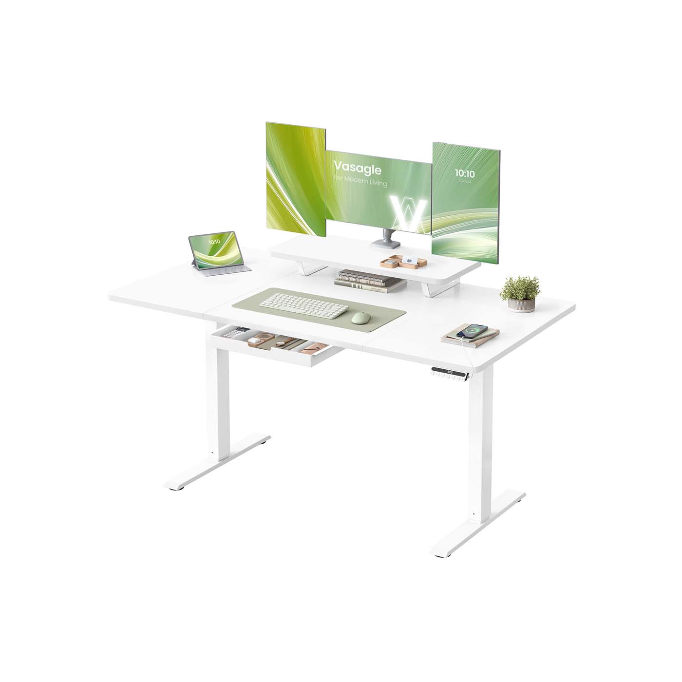 CELSEA Electric Office Standing Desk with Adjustable Height and Built in Drawer - White - Indigo Home