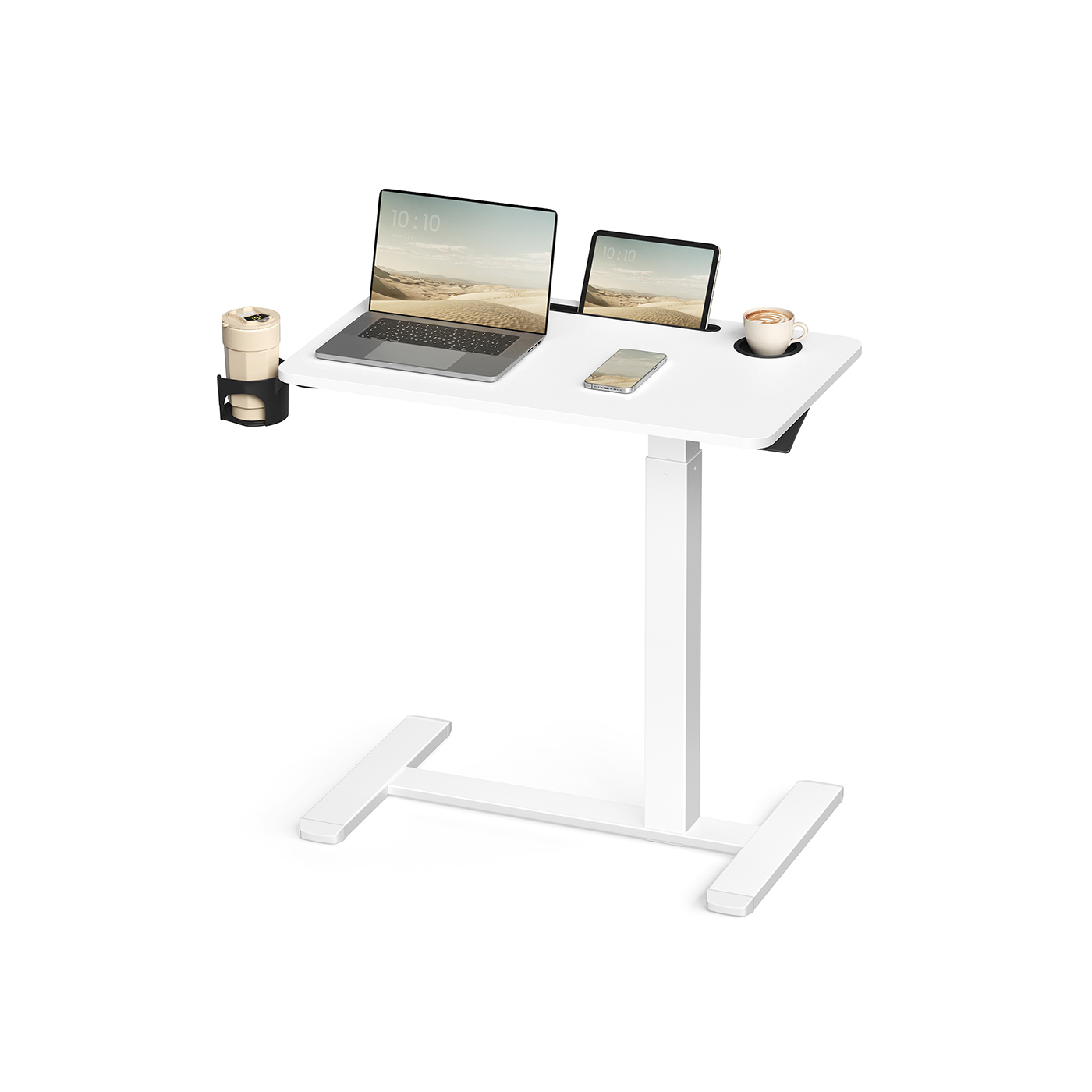 Overbed Table - SOLDA Adjustable Height with Wheels and Device Slots 70cm - White - Indigo Home