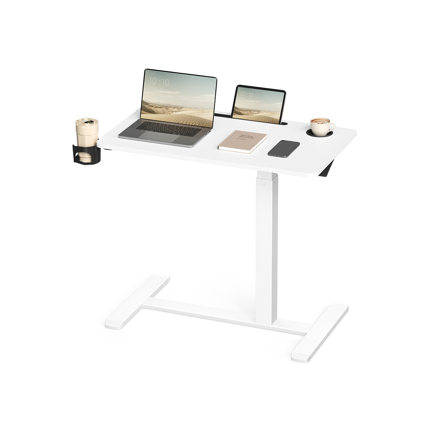 Overbed Table - SOLDA Adjustable Height with Wheels and Device Slots 80cm - White - Indigo Home