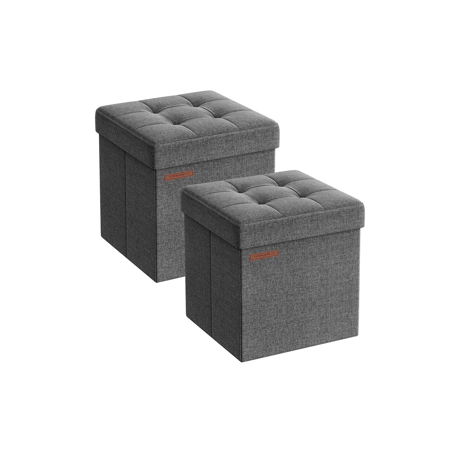 Ottomans - LUSVAS Set of 2 Foldable Storage Ottomans 30 x 30 x 30 cm - Dark Grey - Indigo Home