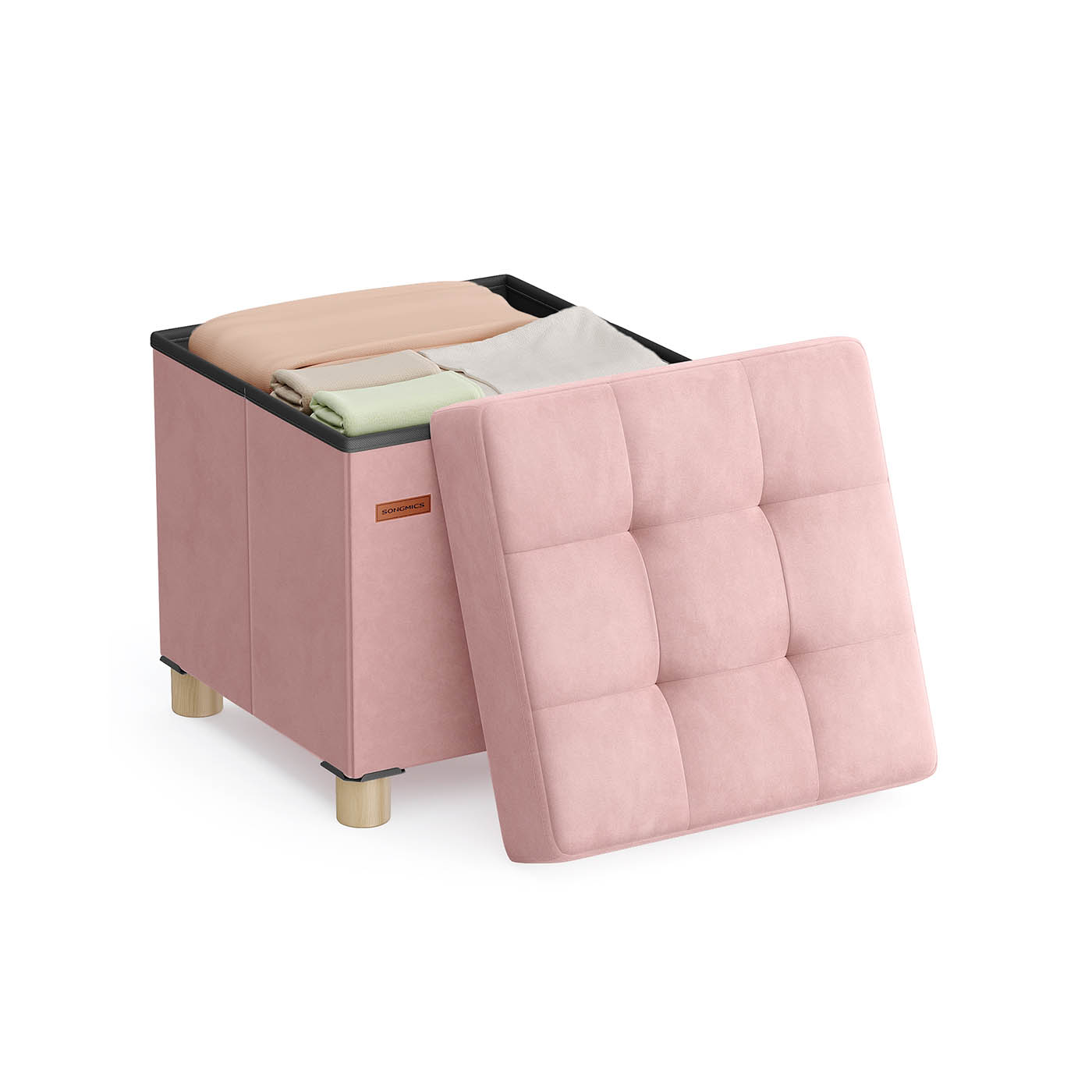 Storage Ottoman - VELSO Velvet Storage Ottoman 38 x 38 x 40 cm - Jelly Pink - Indigo Home