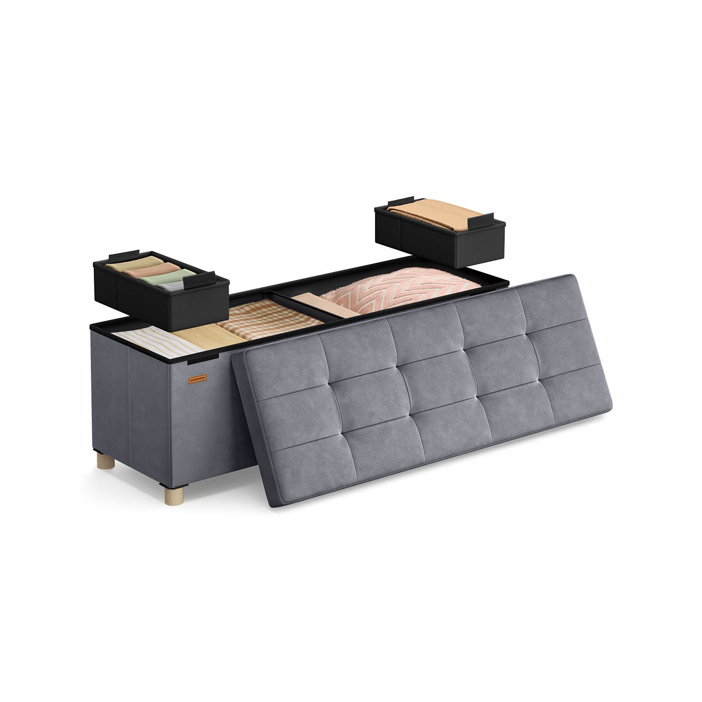 Storage Ottoman - VELSO Velvet Storage Ottoman 38 x 110 x 40 cm - Slate Grey - Indigo Home