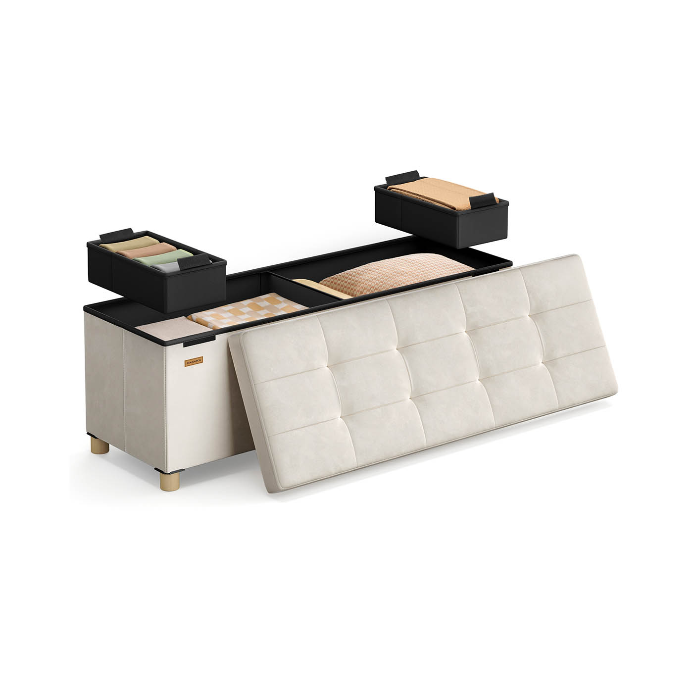 Storage Ottoman - VELSO Velvet Storage Ottoman 38 x 110 x 40 cm - Cappuccino Beige - Indigo Home
