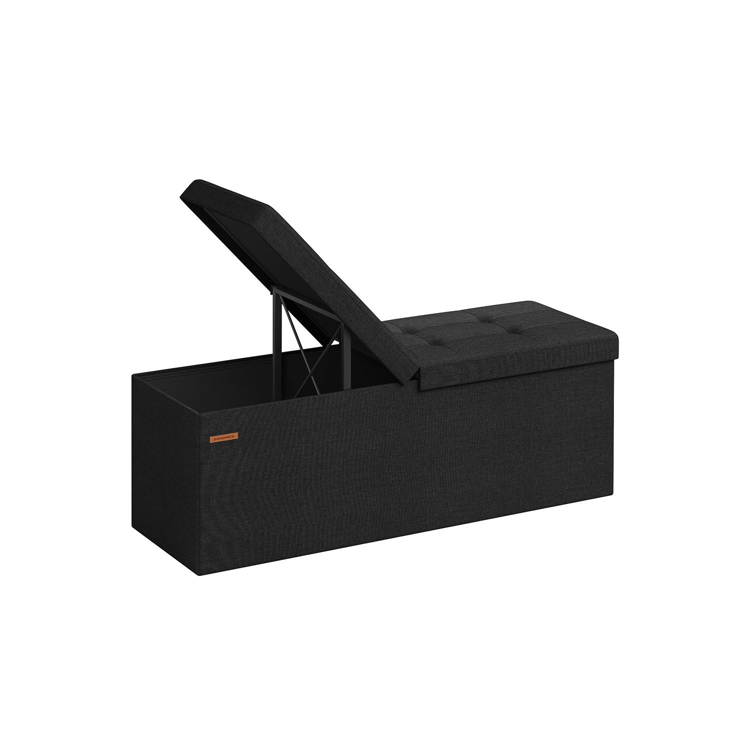 Storage Bench - LUSVAS Foldable Storage Bench with Lid - Black - Indigo Home