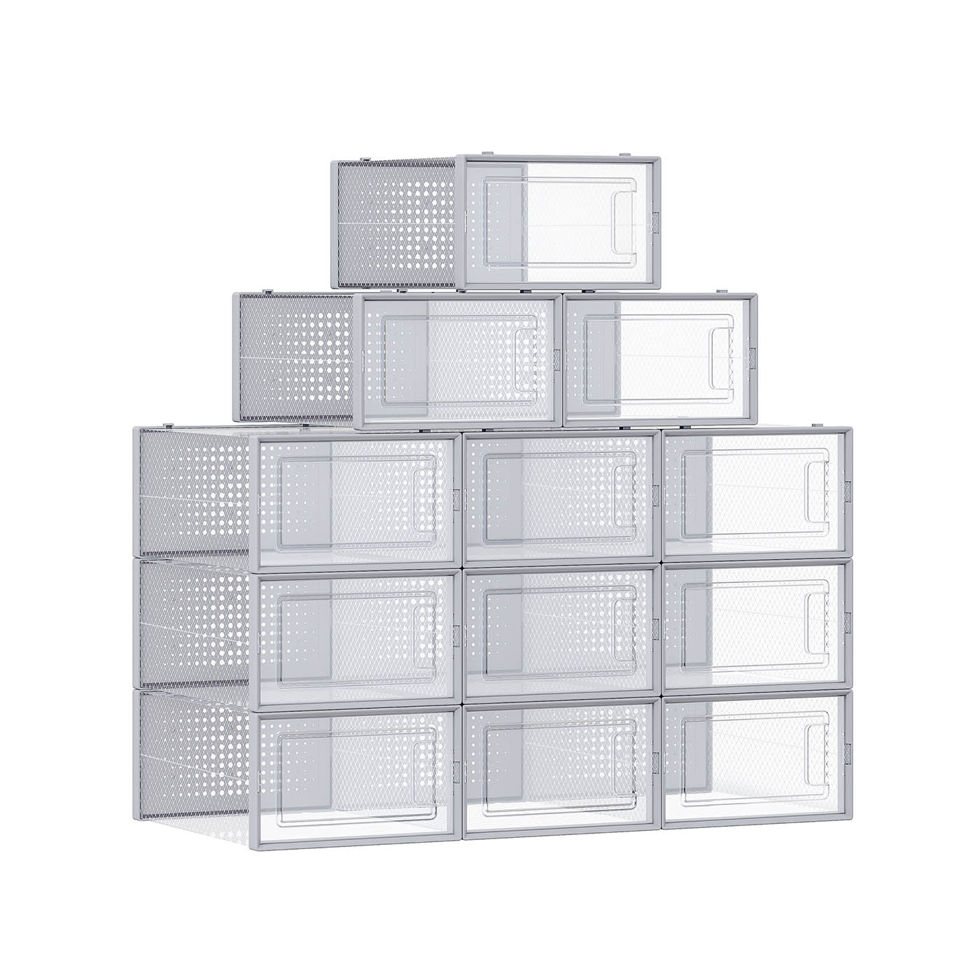 ASTRAH Shoe Box - 12 Pack Stackable Small Sized ShoeBox - Dove Grey - Indigo Home