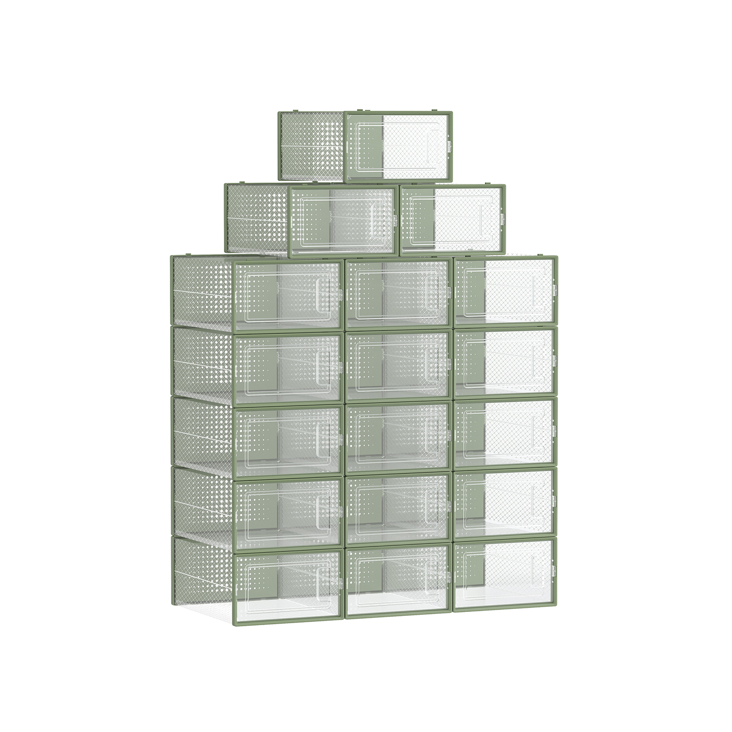 18-Pack Stackable Plastic Shoe Boxes Transparent and Laurel Green - Indigo Home