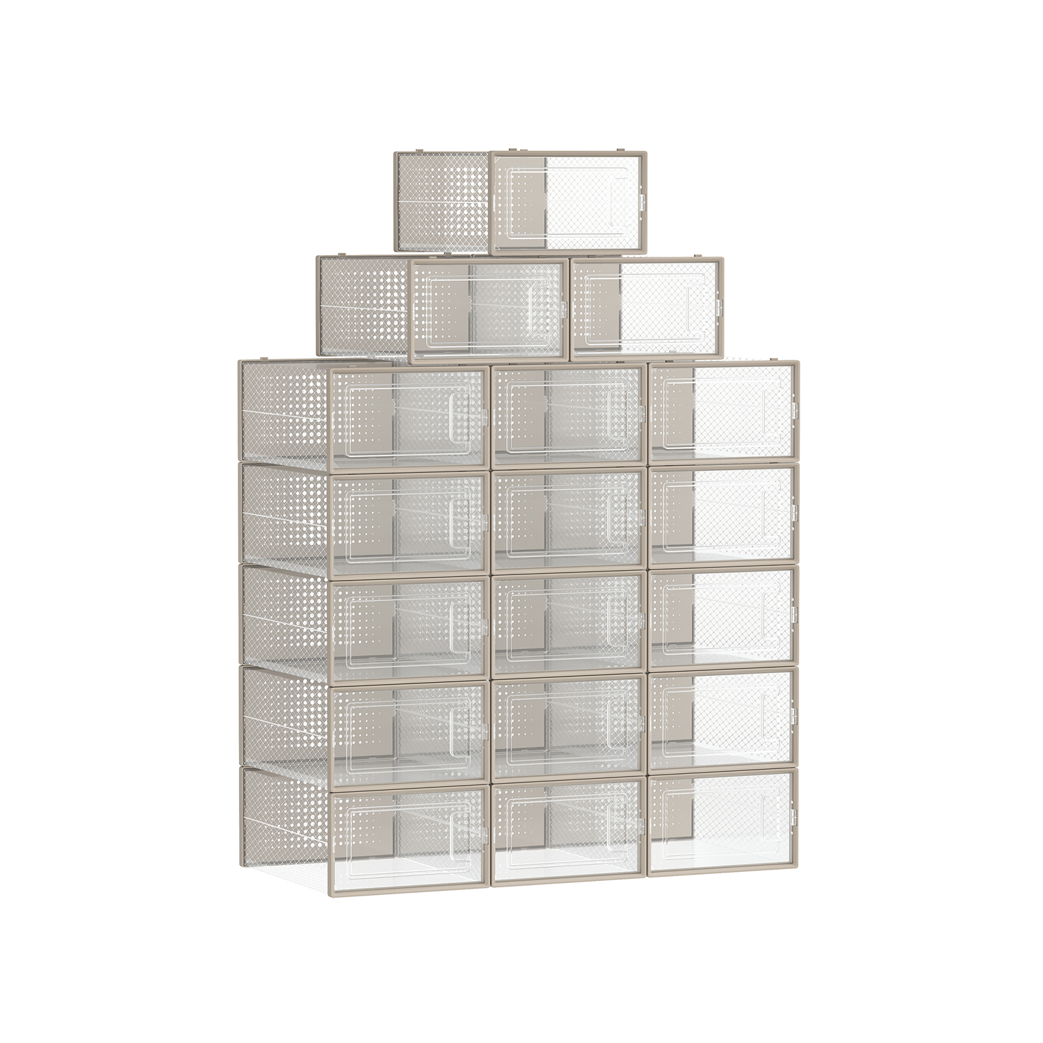 18-Pack Stackable Plastic Shoe Boxes Transparent and Oatmeal Beige - Indigo Home