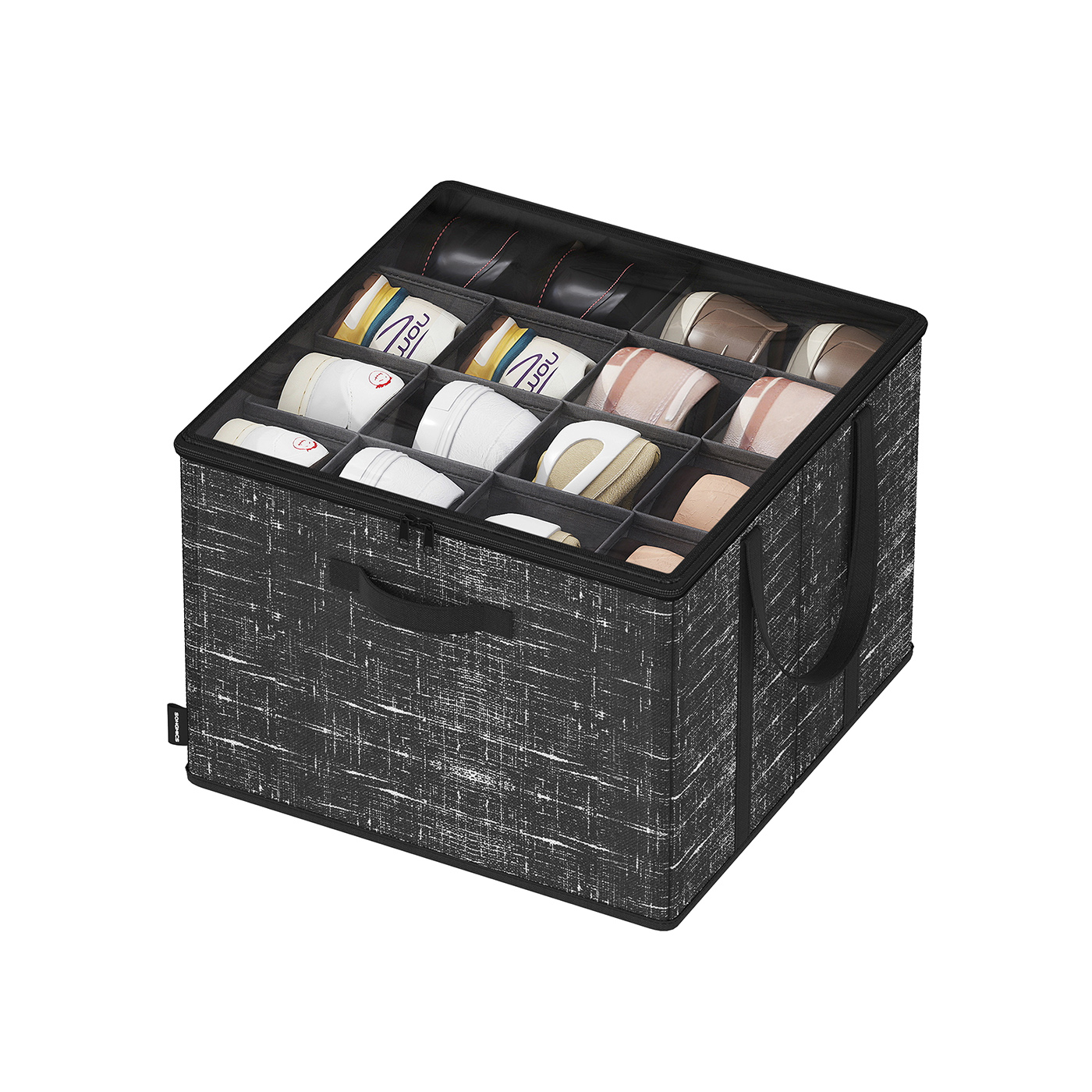 MONRIA Shoe Organiser - 16 Pair Fabric Bins Small Sized Shoe Organiser - Black - Indigo Home
