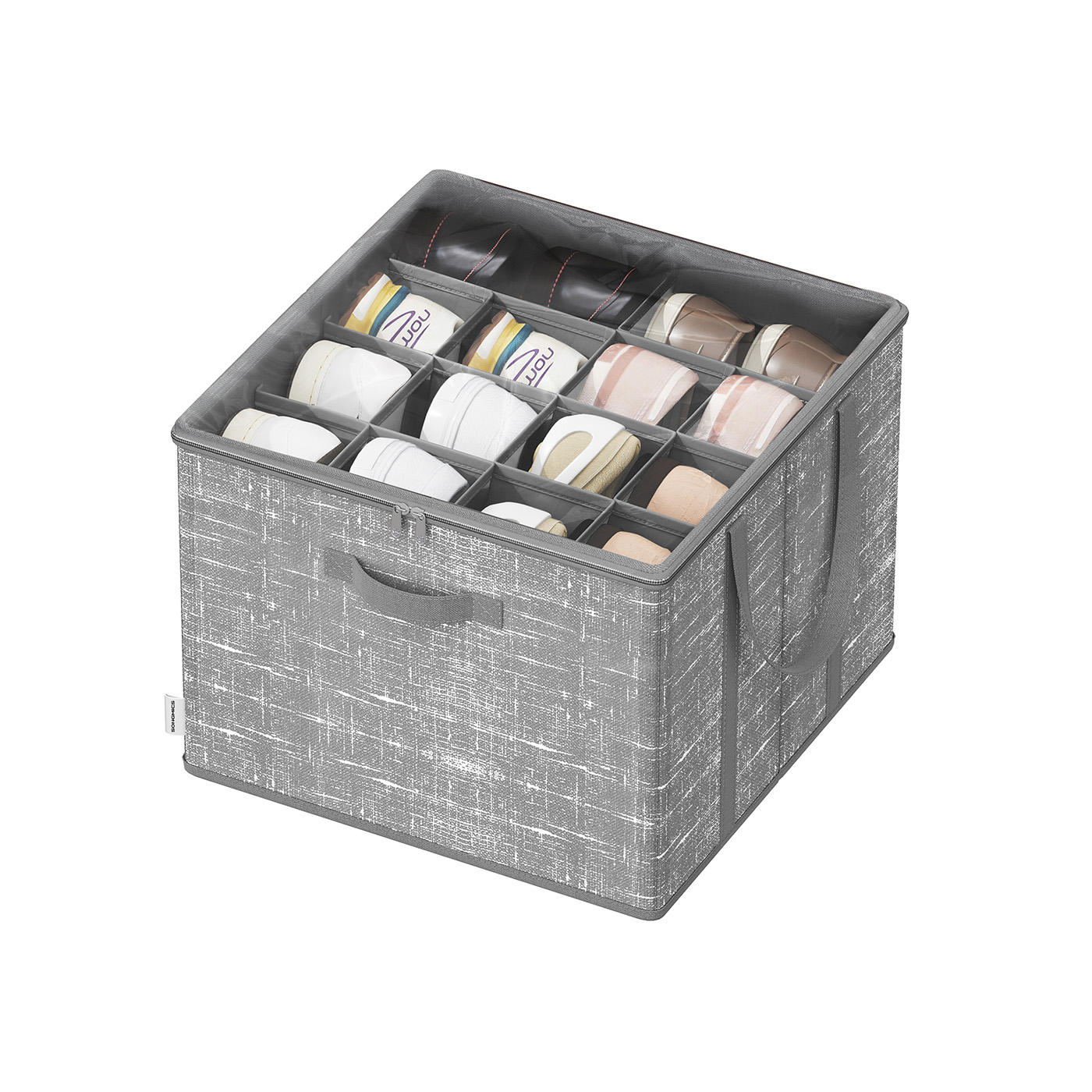 MONRIA Shoe Organiser - 16 Pair Fabric Bins Small Sized Shoe Organiser - Grey - Indigo Home