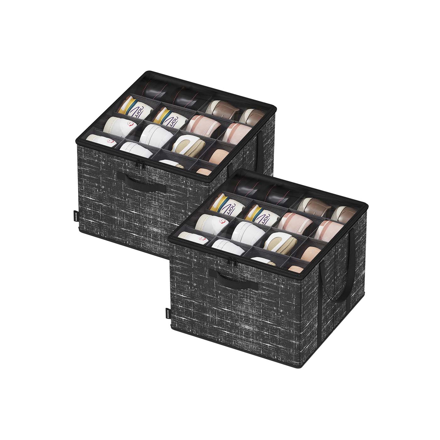 MONRIA Shoe Organiser - 16 Pair Fabric Bins Small Sized Shoe Organiser Set - Black - Indigo Home