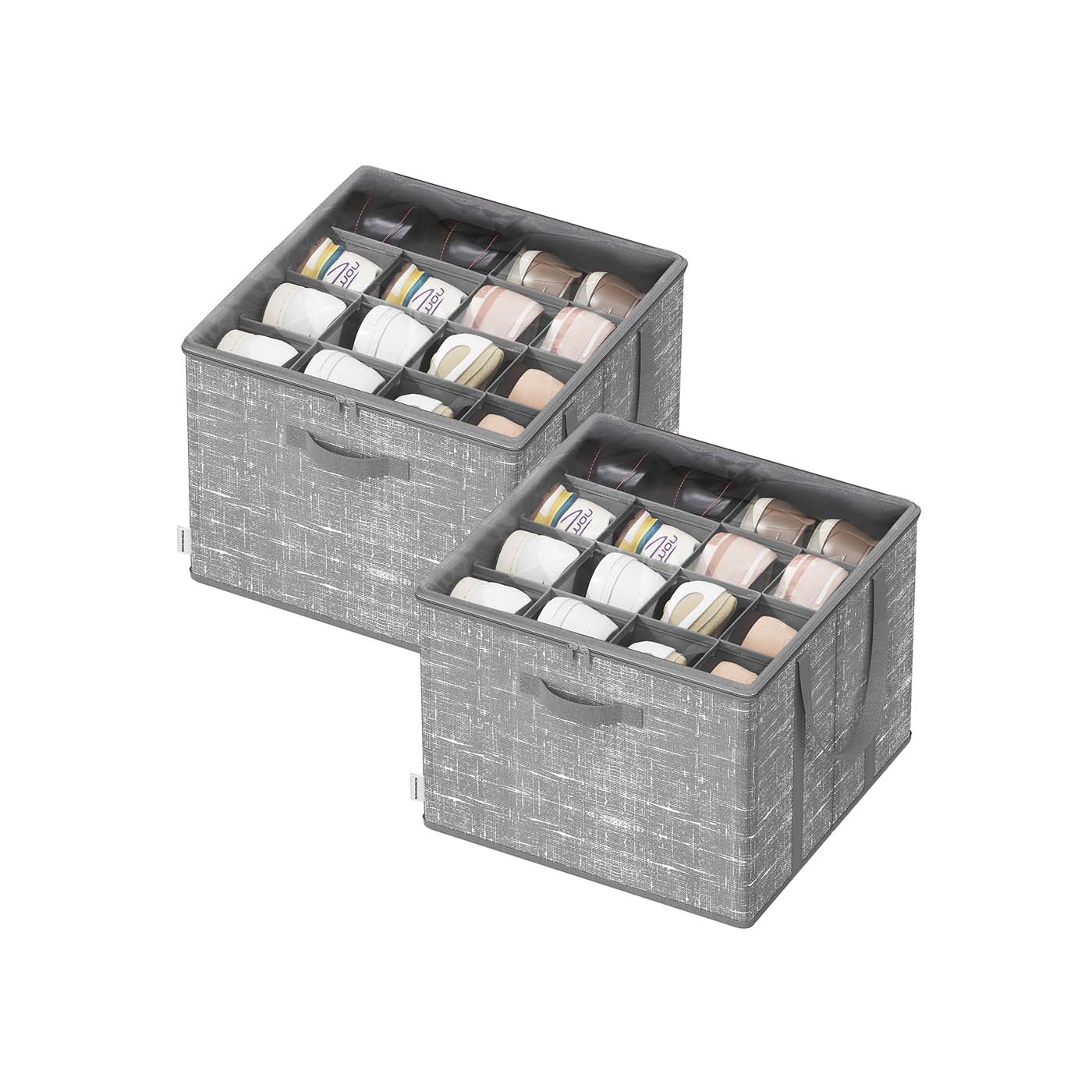 MONRIA Shoe Organiser - 16 Pair Fabric Bins Small Sized Shoe Organiser Set - Grey - Indigo Home