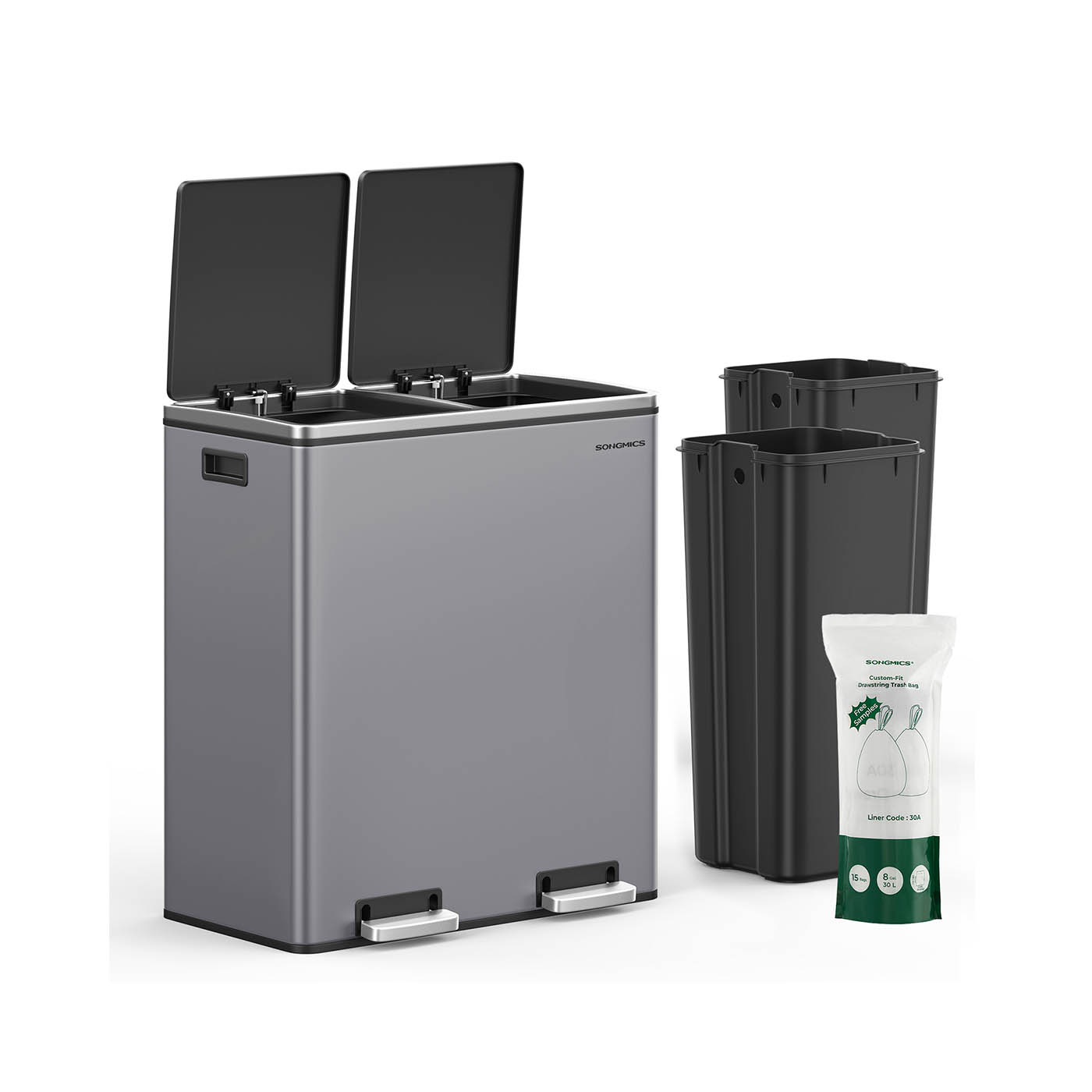Rubbish Bin - SOLNA Dual 2 x 30L with 15 Bag - Slate Grey - Indigo Home