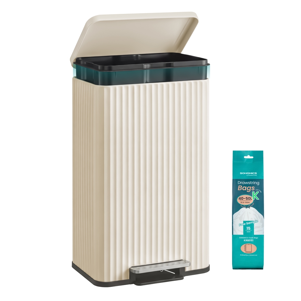 NONIDO Pedal Waste Bin with Soft Close Lid - Cream White - Indigo Home