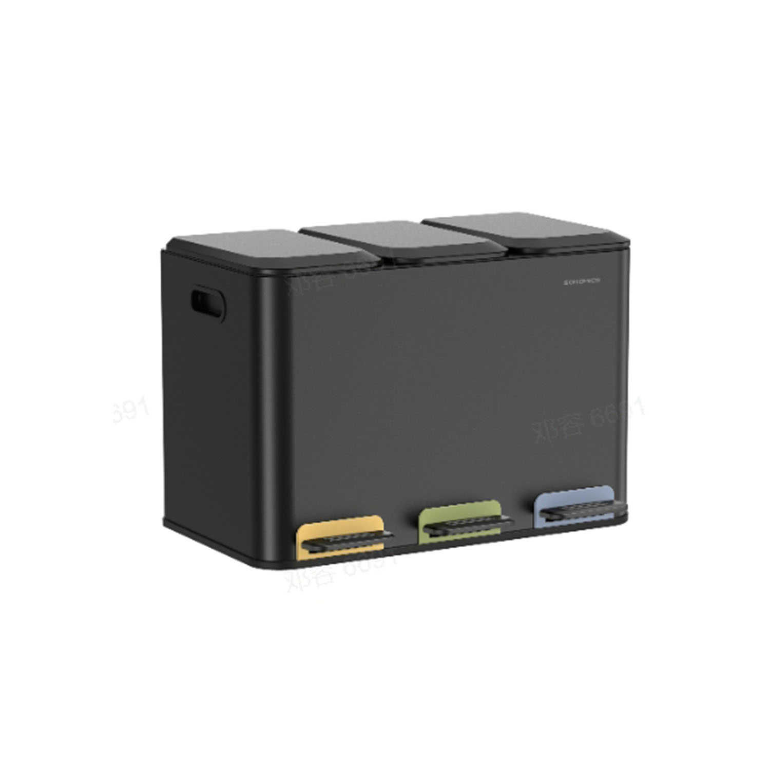 Kitchen Bin - TARTTO Triple Bin with Colour-Coded Pedal - Black - Indigo Home